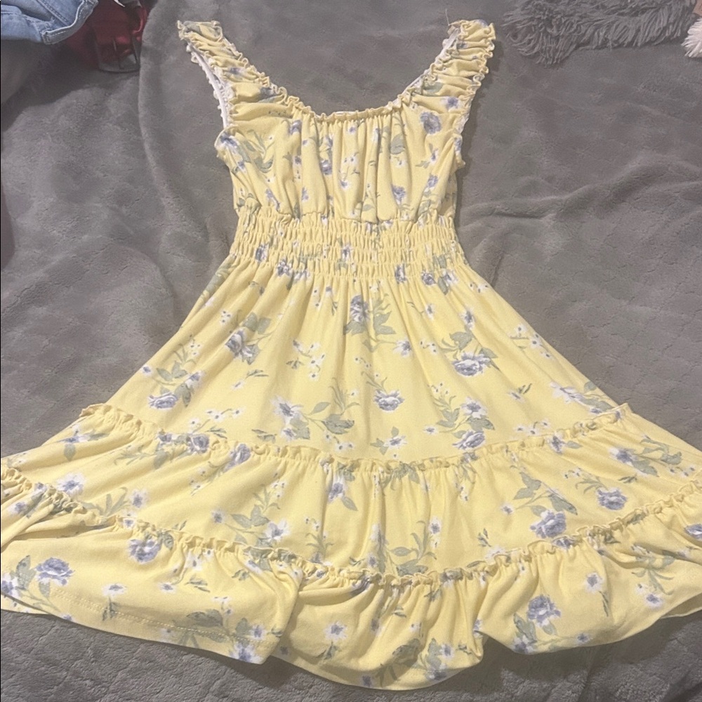 Yellow Floral Ruffle Dress